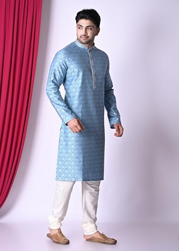 sajindia Men’s Traditional Kurta | Elegant Ethnic Wear for Men | Comfortable Fabric | Festivals, Weddings & Celebrations | Style 208 Blue