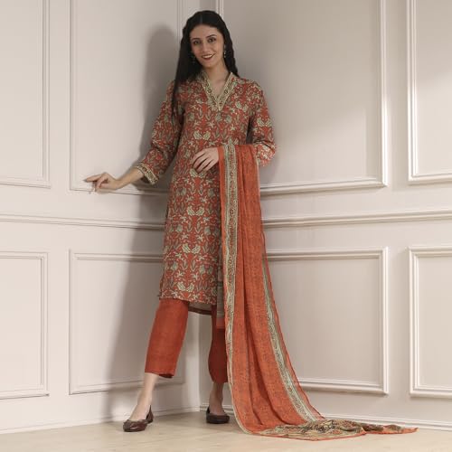 Biba Women Blue Rust Polyester Straight Printed Kurta Set_38