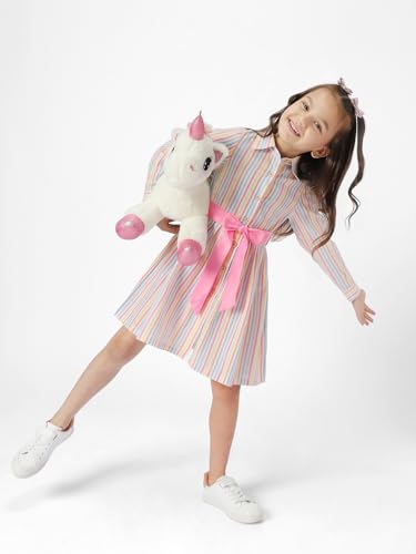 nauti nati Cotton Nautinati Girls' Round Neck Striped Casual Dress Knee-Length NN321-528_Multicolor