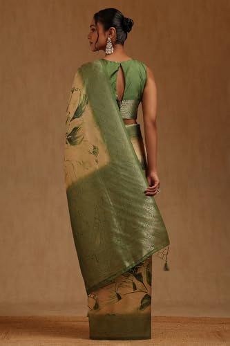 Soch Womens Green Dola Silk Floral Saree With Zari Woven
