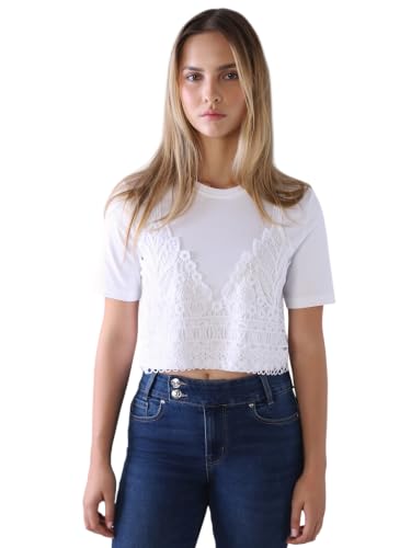 ONLY Women's Self Design Regular Fit White T-Shirt