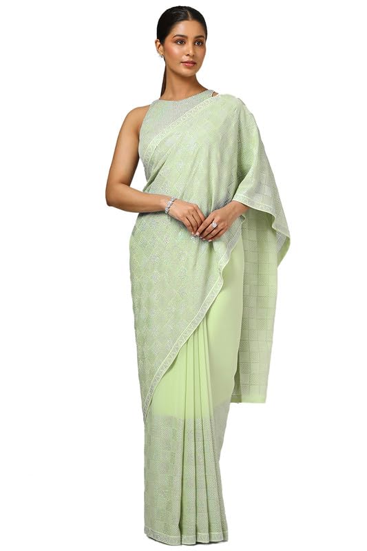 Soch Womens Light Green Embellished Georgette Saree With Sequins