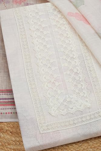 Soch Womens Beige Linen Floral Print Unstitched Dress Material With Pearl