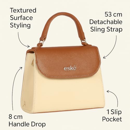 eske Viviana Colorblocked Pattern Genuine Leather Women Flap Satchel (Cognac Vanilla)