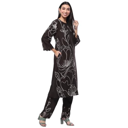 BIBA Women's Black Rayon Straight Set (2PCSET2755AW24BLK