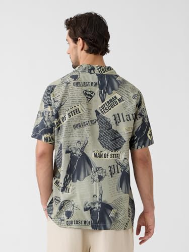 The Souled Store Superman: It's in The News Men and Boys Short Sleeves Collared Neck Button Front Grey All Over Printed Regular Fit Rayon Holiday Shirts
