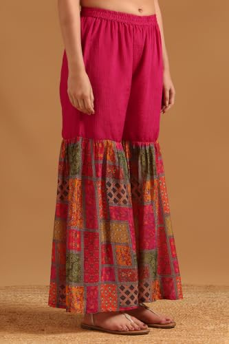Soch Womens Fuchsia Viscose Blend Ethnic Motifs Zari Embroidered Salwar Suit With Sequin
