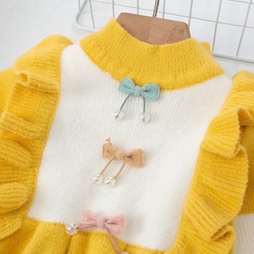 Hopscotch Girls Stripe Full-Sleeve Casual Dress in Yellow Color for Age (5-6 Years)