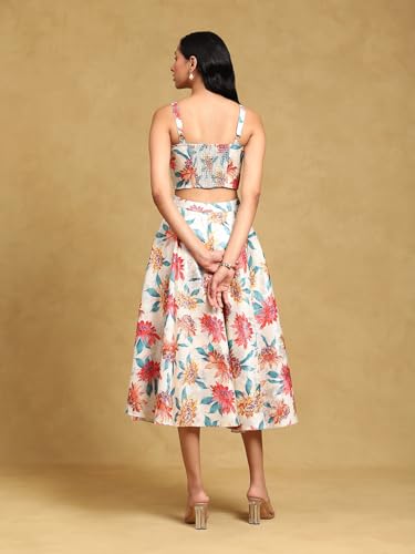 Label RITU KUMAR White Floral Top with Skirt Co-ord Set