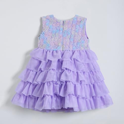 Hopscotch Girls Purple Sleeveless Floral Applique Ruffled Dress For Age (12-18 Months)