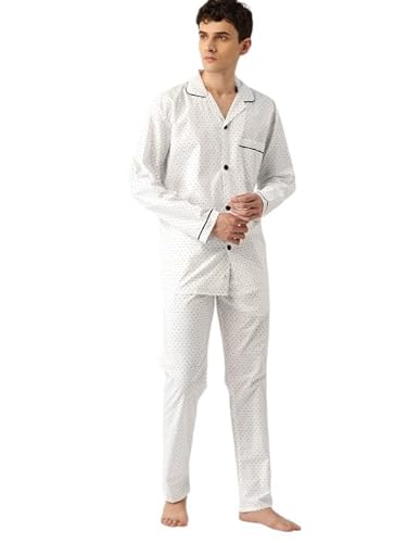Hancock Men Cotton Printed Pyjama Set White Size S