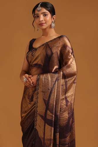 Soch Womens Purple Organza Botanical Saree With Stone Work