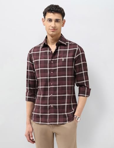 U.S.Polo ASSN. Men's Checkered Tailored Fit Shirt (USSHTP1154_Maroon