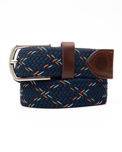Bacca Bucci Infinite Stretch Belt Versatile, Elegant & Custom-Fit for Every Waist Navy with Yellow Striped