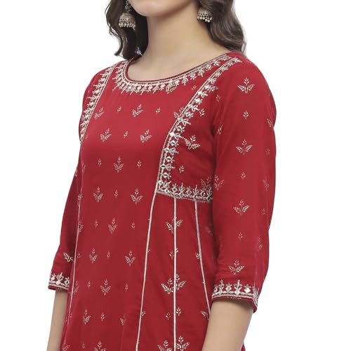 BIBA Women's Red Cotton Kalidar Kurta Sets_38