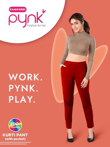 Lux Cozi PYNK Women's Solid Premium Cotton Lycra Kurtipant with Side Pocket_COZI_PYNK_KURTIPANT_35_FS_1PC Fuchsia