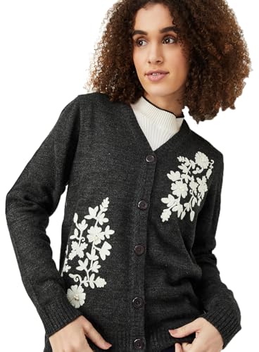 Max Women's Acrylic Casual Cardigan Sweater (CARDE45003_Grey