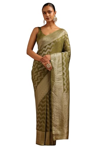 Soch Womens Olive Georgette Zari Woven Saree