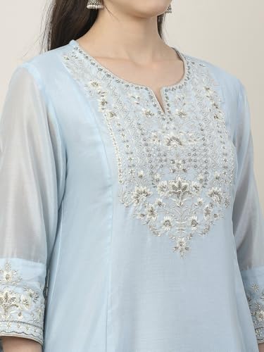 BIBA Women Blue Silk Chanderi Kalidar Suit Set_36