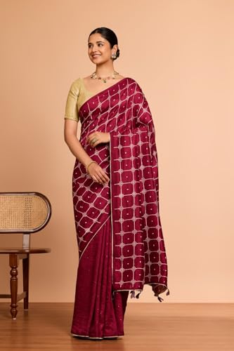 Taneira Women Dark Pink Murshidabad Pure Silk Mukaish Saree with Unstitched Blouse Piece (SAIH01AC1469-Dark Pink)