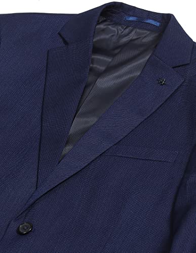 Men Navy Notch Lapel Collar Patterned Suit