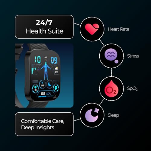 Fastrack Revoltt FS3 Smart Watch with 2.01” TFT Display,Push Button Interactions, HRM, SpO2, Sleep, Multiple Menu Style, Rotary Crown, IP68, BT calling, 24/7 Health Suite, Alarm,Stopwatch,Timer- Black