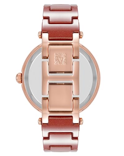 Anne Klein Women's Genuine Diamond Dial Ceramic Bracelet Watch, Red/Rose Gold, AK/1018RGRD