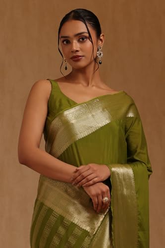 Soch Womens Green Georgette Zari Woven Saree
