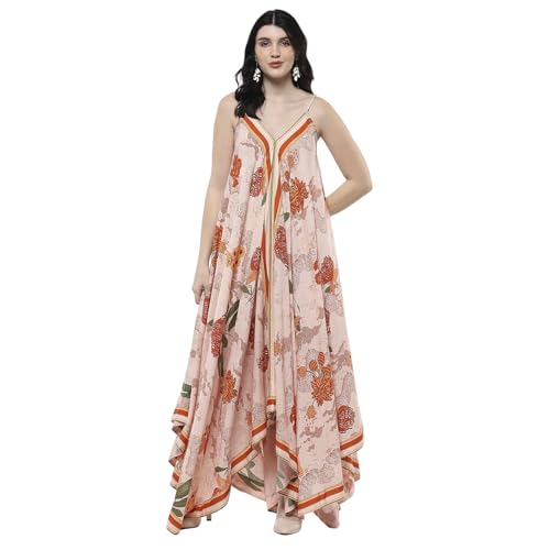 Biba Women Beige Floral Printed Strappy Relaxed Maxi Dress_40