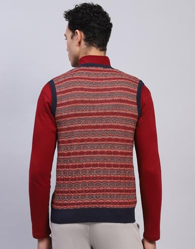 Monte Carlo Mens Striped Maroon V Neck Sleeveless Sweater (1239219SL-1-46)