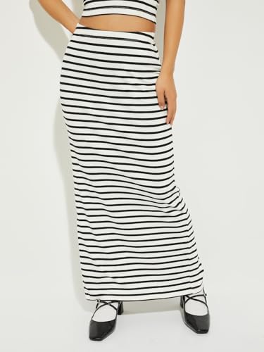 Max Alaya F x URB_N Women Striped Long Skirt (Ivory_S)