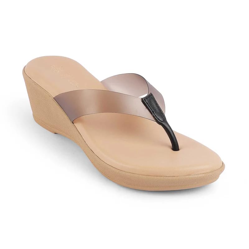 tresmode TERNTO Women's Wedges Sandals Platform Heels Black, 7 UK / 40 EU - Round Open Toe Comfortable Soft Casual Footwear