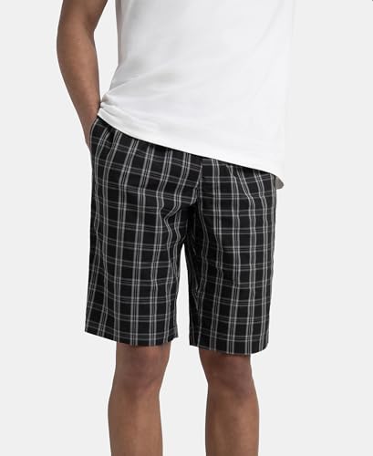 Jockey 9005 Men's Super Combed Mercerized Cotton Woven Fabric Regular Fit Checkered Bermuda with Side Pockets_Black_XL