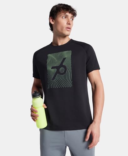 Jockey MV02 Men's Super Combed Cotton Blend Graphic Printed Round Neck Half Sleeve T-Shirt with Stay Fresh Treatment_Black_S