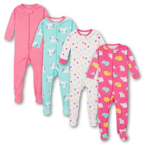 TuddyBuddy 100% Cotton Relaxed-Fit Multi Color Sleepsuit/Onesie/Romper with Zipper Closure (Baby Girl - Pack of 4 - Assorted, 0 Months-3 Months)