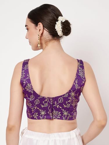 studio rasa Women's Chroma Floral Block Printed Blouse for Festive Wedding Party (TPWC62549S_Purple_Small)
