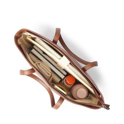 Fastrack Core Tote Laptop Bag For Women | Tan Faux Leather Bag | Fits Upto 15" Laptop | Ladies Handbag with Zipper Closure & Utility Pockets