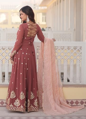 Fashion Basket Women's Georgette Anarkali Ankle Length Dress Maroon