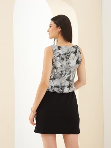 Latin Quarters Women Black Round Sleeveless Peplum Textured Party Dress_M
