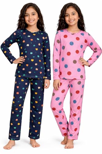 NammaBaby Baby Girls Full Sleeve T-Shirt Pajama Set Pack of 2 | Cotton Night Suit Soft & Cozy | 9-10 Years