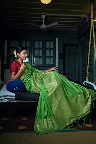 Vardha Women's Banarasi Raw Silk Saree With Blouse Piece (Kashika Silk_440_Green)