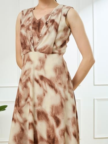 Latin Quarters Women's Brown Sleeveless V-Neck Casual Tie-Dye Dress_S