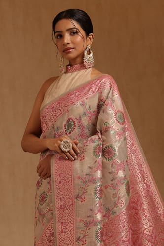 Soch Womens Beige Chanderi Floral Woven Design Saree