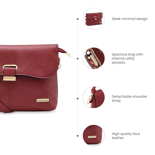 Fastrack Solid Structured Sling Bag for Women, Girls and Ladies |with Top Zipper and Detachable Strap
