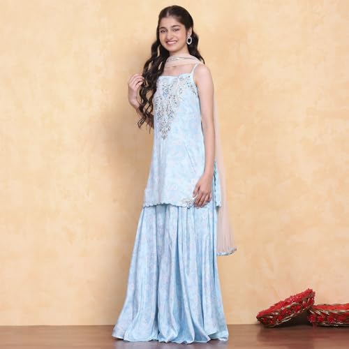 Biba Girl's Viscose Kurta Set (KWBOHEMIA6372SS25AQU_Aqua
