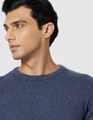 Men Navy Patterned Crew Neck Sweater