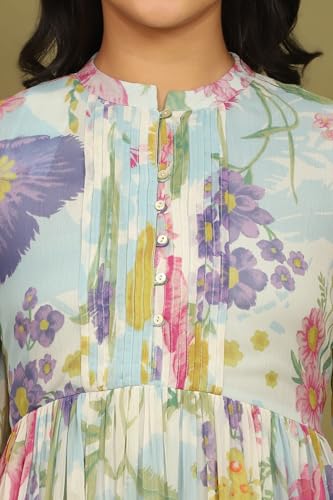 W for Woman White Floral Printed Tiered Chiffon Dress with Lace Detail (Size: S)-W12410-125443