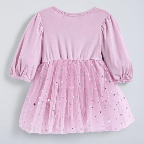 Hopscotch Girls Lilac Full Sleeves Lace Embellished Onesie For Age (6-9 Months)