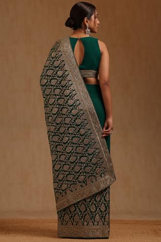 Soch Womens Teal Green Georgette Embroidered Saree With Stone Work