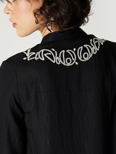 Max Women's Nylon Classic Midi Casual Dress (C24WCLFSEST104_Black